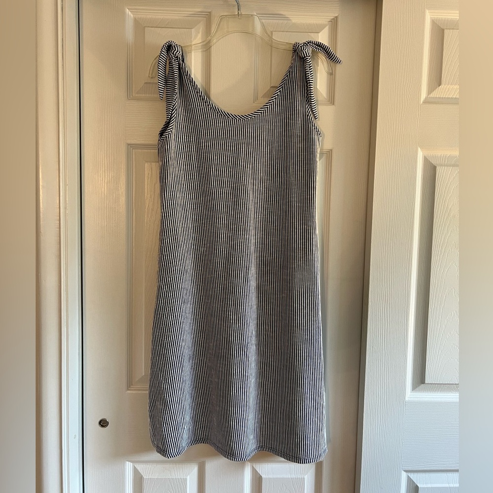 Blue & White Striped Sleeveless Dress